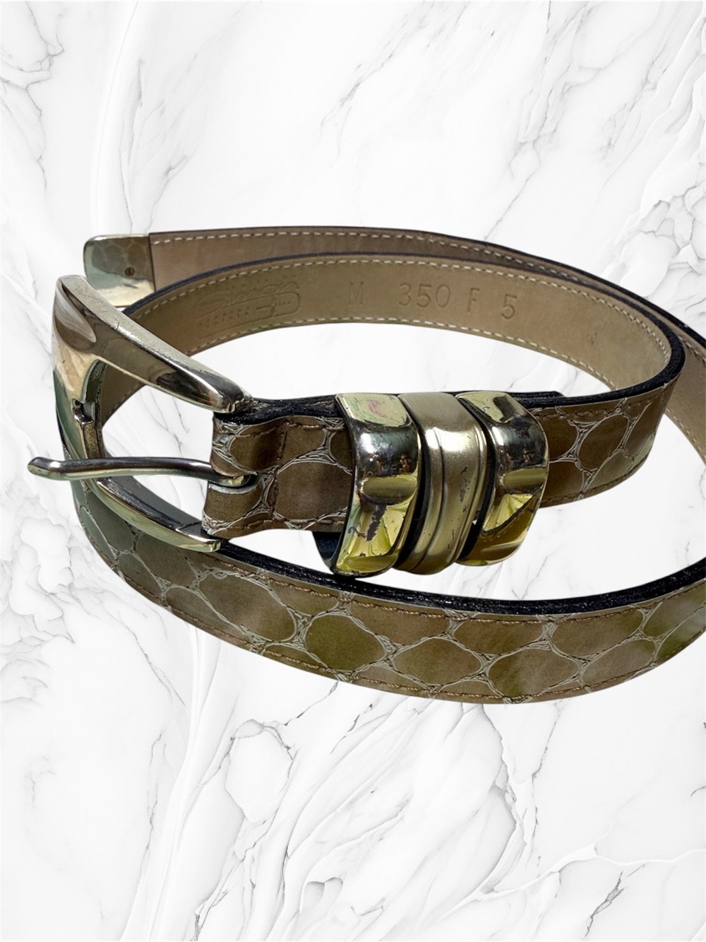 Vintage BB Simon embossed Leather champagne Women's Belt with Gold Buckle 26-30”